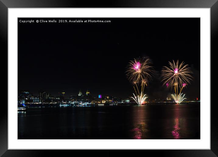 Fireworks over the River Mersey Framed Mounted Print by Clive Wells