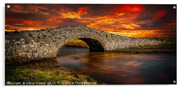 Aberffraw Bridge Sunset Acrylic by Adrian Evans