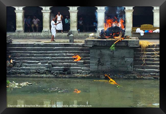 Cremation Site, Pashupatinath Temple Framed Print by Stephen Maxwell