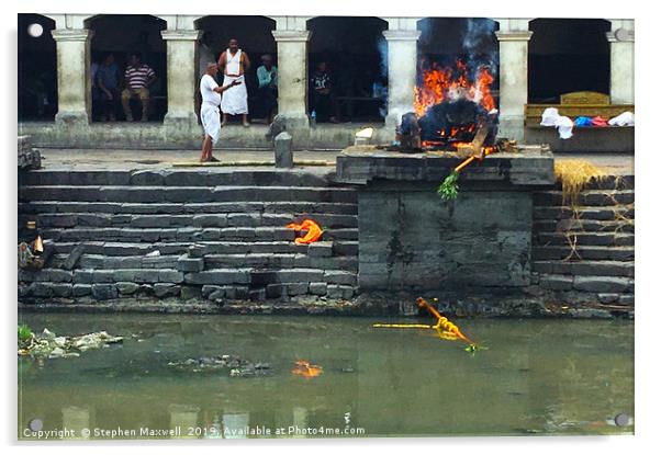 Cremation Site, Pashupatinath Temple Acrylic by Stephen Maxwell
