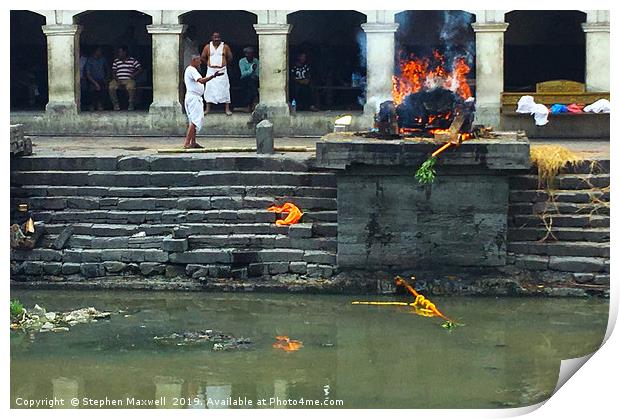 Cremation Site, Pashupatinath Temple Print by Stephen Maxwell