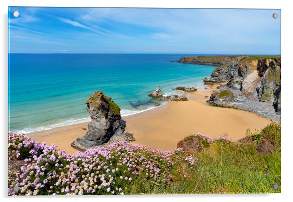 Queen Bess rock Bedruthan Cornwall  Acrylic by Eddie John