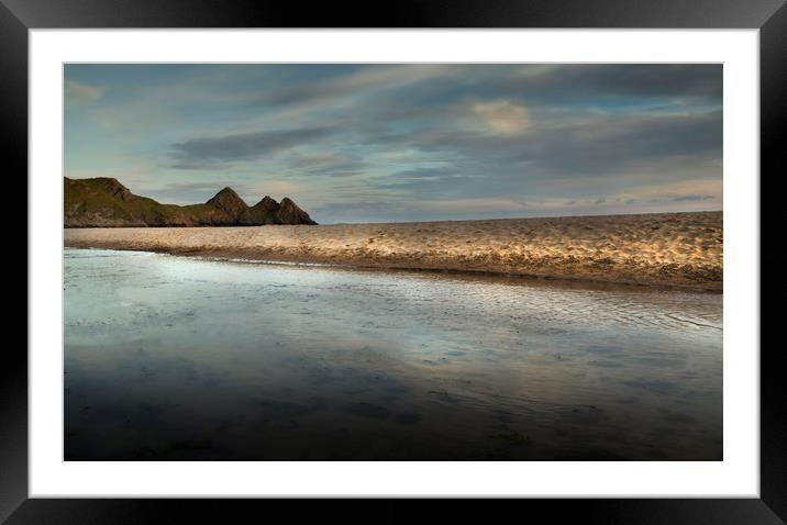 The beach river at Three Cliffs Bay Framed Mounted Print by Leighton Collins