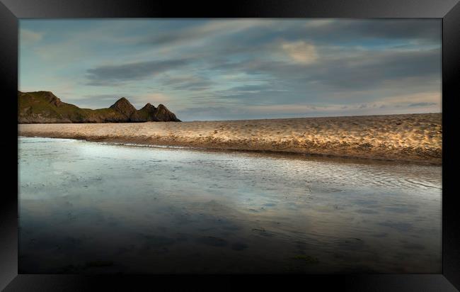The beach river at Three Cliffs Bay Framed Print by Leighton Collins