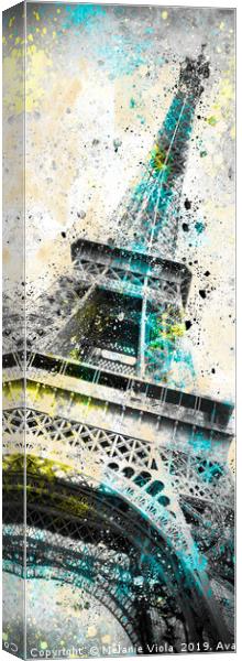 Modern Art Eiffel Tower Splashes | Panorama Canvas Print by Melanie Viola