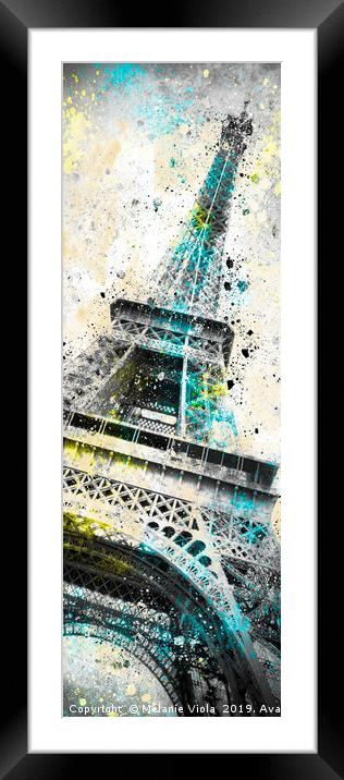 Modern Art Eiffel Tower Splashes | Panorama Framed Mounted Print by Melanie Viola