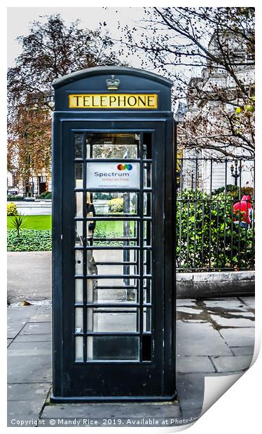 Black phone box in London Print by Mandy Rice