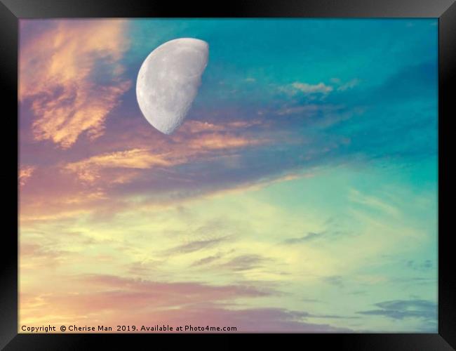 Macro half moon pastel sky Framed Print by Cherise Man