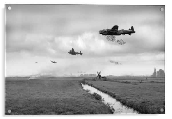 Operation Manna Lancasters B&W version Acrylic by Gary Eason