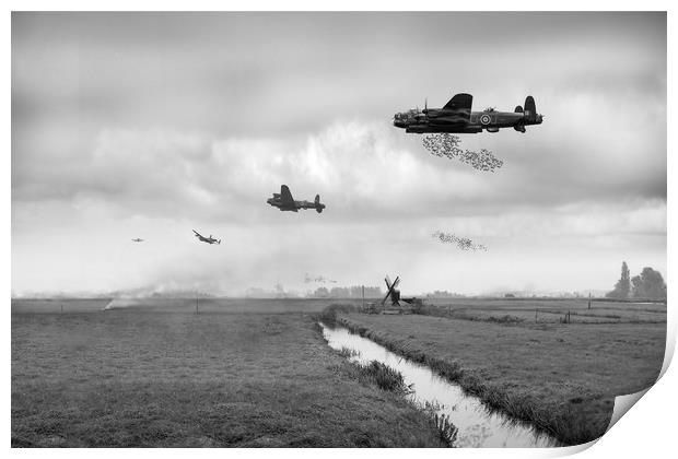 Operation Manna Lancasters B&W version Print by Gary Eason