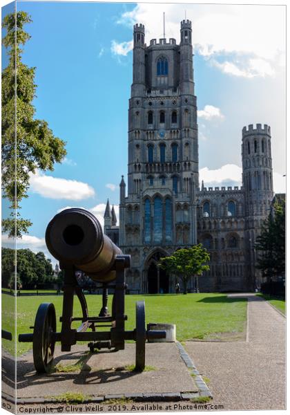 Cannon andCathedral seen in Ely, Cambridgeshire  Canvas Print by Clive Wells