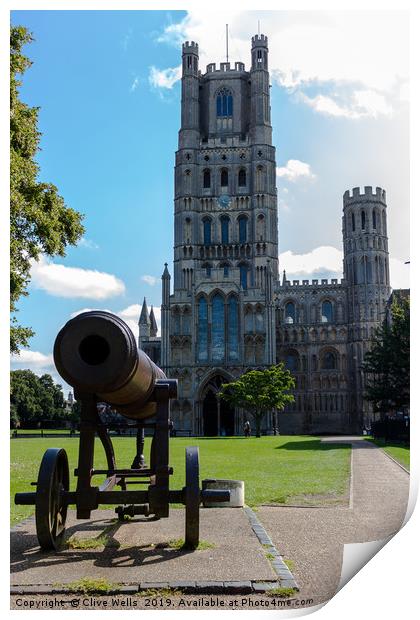Cannon andCathedral seen in Ely, Cambridgeshire  Print by Clive Wells