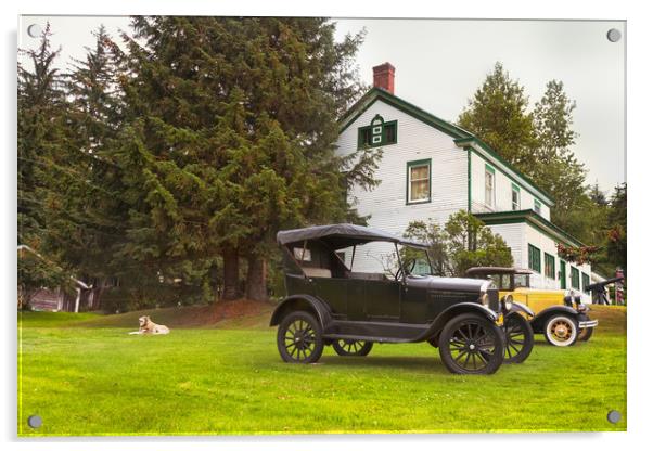 Two American vintage Ford cars models T 1927 - 193 Acrylic by RUBEN RAMOS