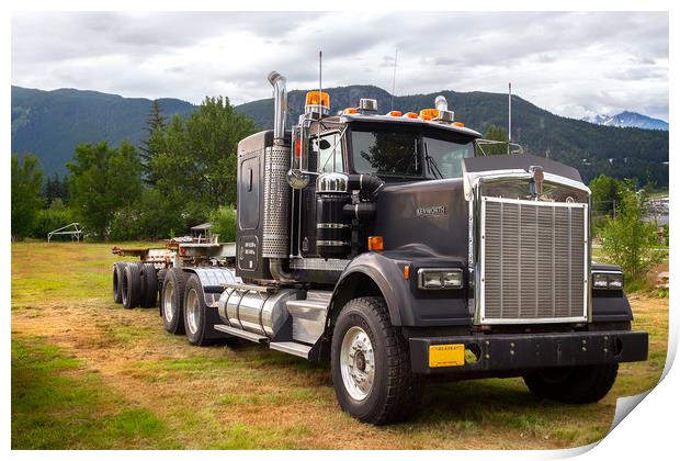 A Truck Kenworth W900 parked on a field over mount Print by RUBEN RAMOS