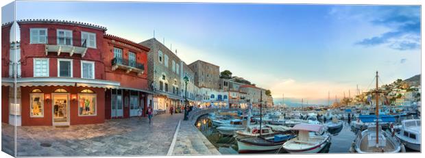 Panoramic of the waterfront of Hydra, Greece. Canvas Print by RUBEN RAMOS