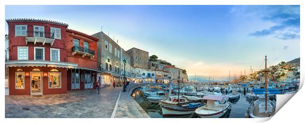 Panoramic of the waterfront of Hydra, Greece. Print by RUBEN RAMOS