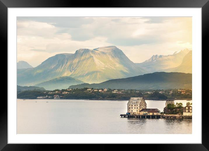 View of the Godoy Island from a pier in Alesund.  Framed Mounted Print by RUBEN RAMOS