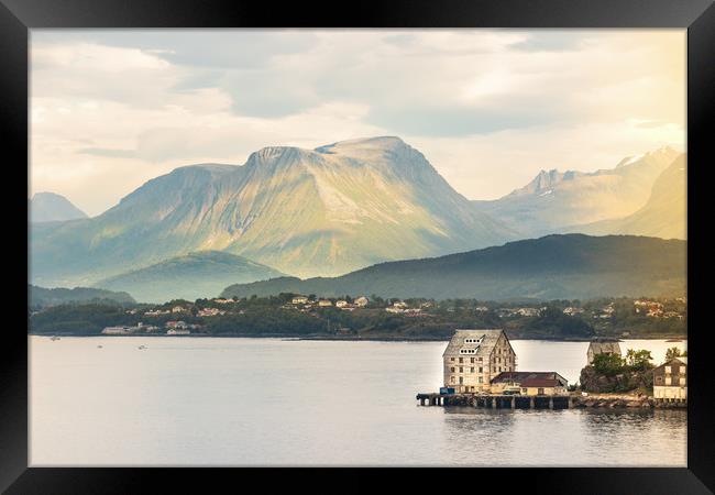 View of the Godoy Island from a pier in Alesund.  Framed Print by RUBEN RAMOS
