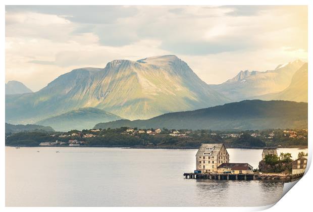 View of the Godoy Island from a pier in Alesund.  Print by RUBEN RAMOS