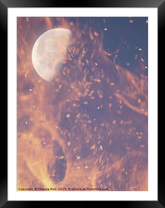 Macro half moon in flames Framed Mounted Print by Cherise Man