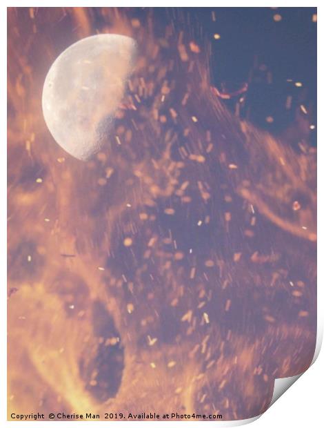 Macro half moon in flames Print by Cherise Man