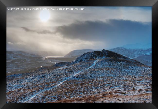 Snow showers over Loch Muick Framed Print by Mike Johnston