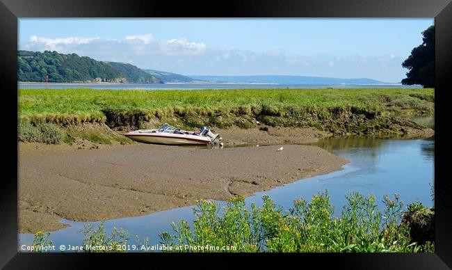 Low Tide at Laugharne Framed Print by Jane Metters