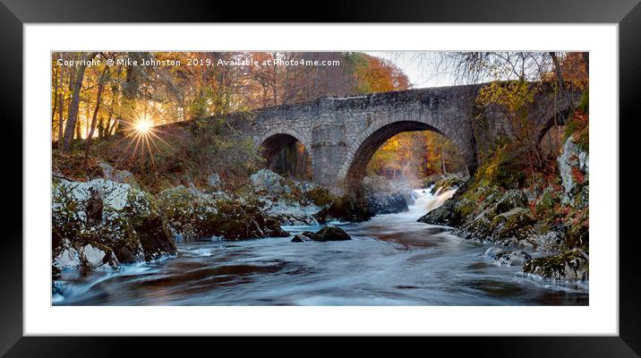 Falls of Feugh and bridge at sunrise Framed Mounted Print by Mike Johnston