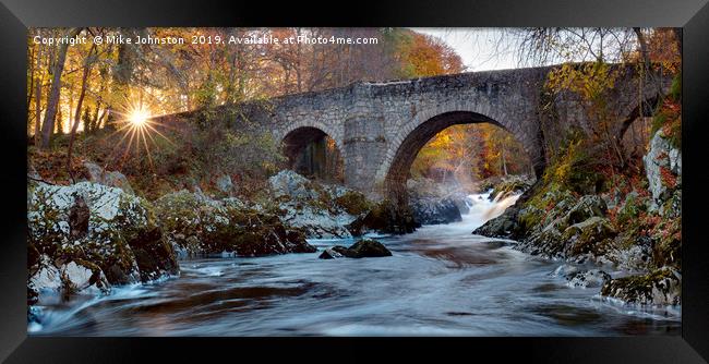 Falls of Feugh and bridge at sunrise Framed Print by Mike Johnston