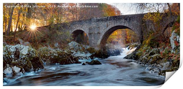 Falls of Feugh and bridge at sunrise Print by Mike Johnston