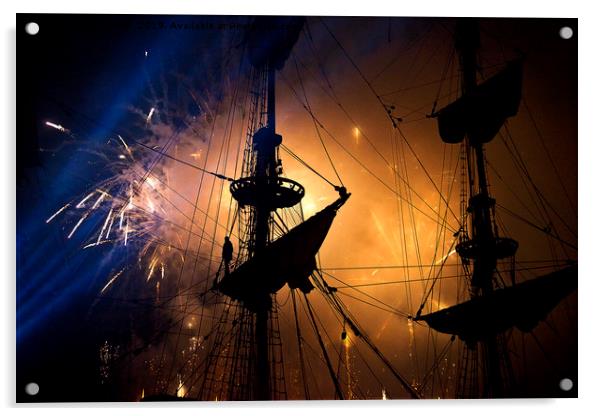 Fireworks behind the Yardarm Acrylic by Jim Jones