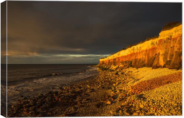 Hunstanton Cliffs at sunset with dark stormy sky Canvas Print by Andrew Michael