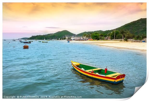 Colorful wooden fishing boat at the beach in Porto Print by RUBEN RAMOS