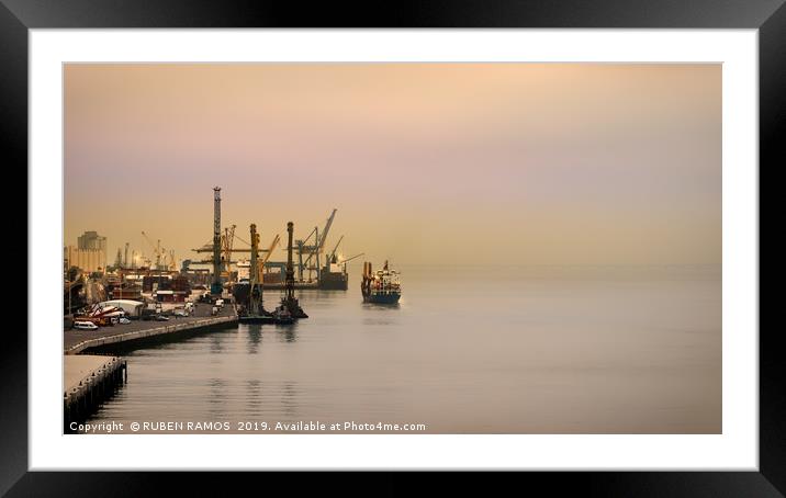 The port of Lisbon in a foggy day. Framed Mounted Print by RUBEN RAMOS