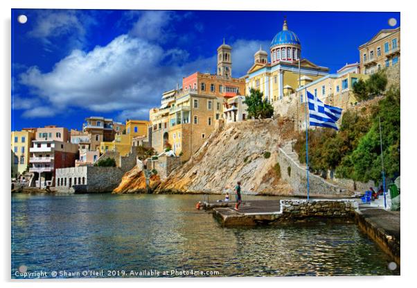 Greece Island Acrylic by Shawn O'Neil
