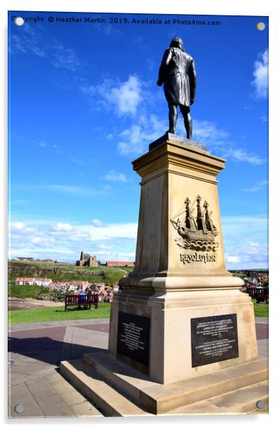Captain Cook watching over Whitby Harbour Acrylic by Heather McGow
