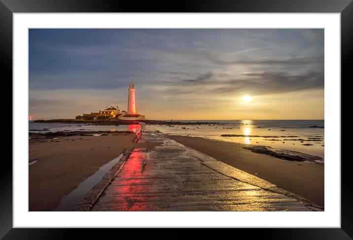 Red lighthouse at night Sailors delight Framed Mounted Print by Naylor's Photography