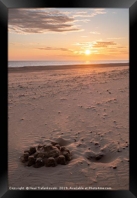 Holkham Beach Sandcastle & Sunrise Framed Print by Neal Trafankowski