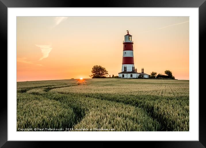 Happisburgh Lighthouse Sunset Over Field Framed Mounted Print by Neal Trafankowski