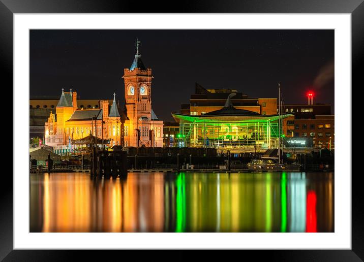 Pierhead Building and Senedd Illuminated Green for Framed Mounted Print by Dean Merry