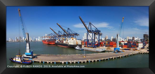 Panoramic view of the Port of Cartagena, Colombia. Framed Print by RUBEN RAMOS