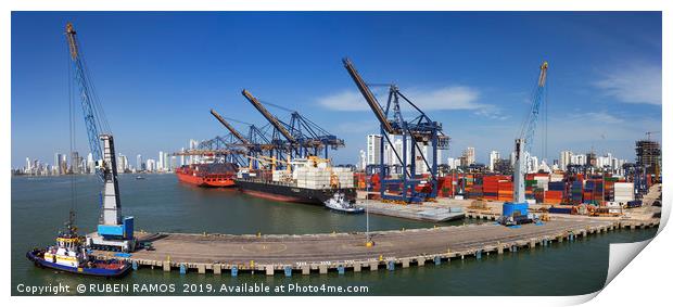 Panoramic view of the Port of Cartagena, Colombia. Print by RUBEN RAMOS