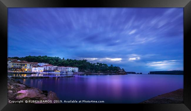 Panoramic view of the waterfront of Pylos, Greece. Framed Print by RUBEN RAMOS