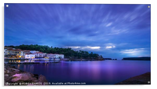 Panoramic view of the waterfront of Pylos, Greece. Acrylic by RUBEN RAMOS