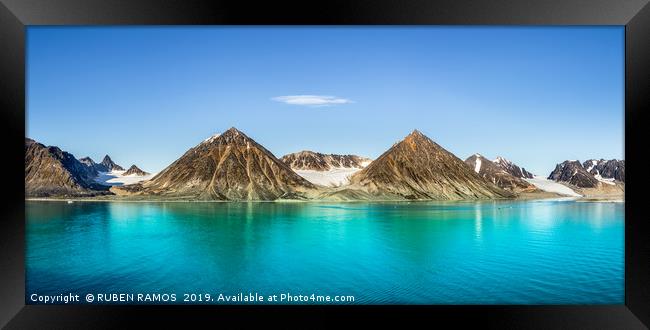 Smeerenburg bay and glaciers in Svalbard. Framed Print by RUBEN RAMOS