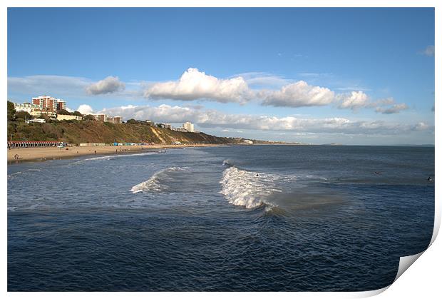 Bournemouth Beach and cliffs Print by Chris Day