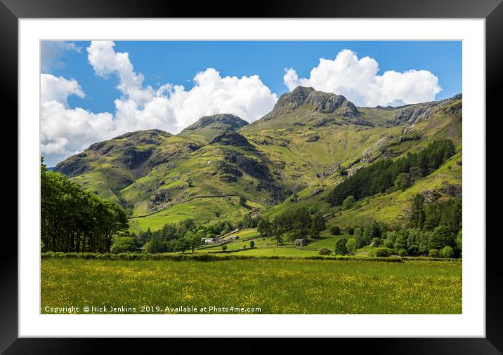 Langdale Pikes in the Lake District in Spring Framed Mounted Print by Nick Jenkins