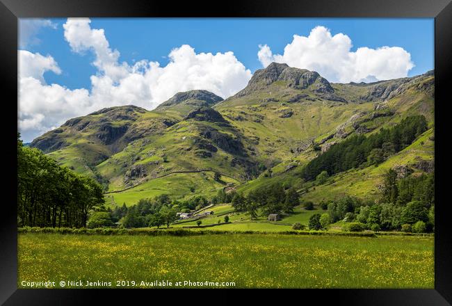 Langdale Pikes in the Lake District in Spring Framed Print by Nick Jenkins