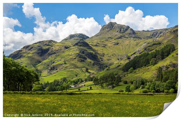 Langdale Pikes in the Lake District in Spring Print by Nick Jenkins