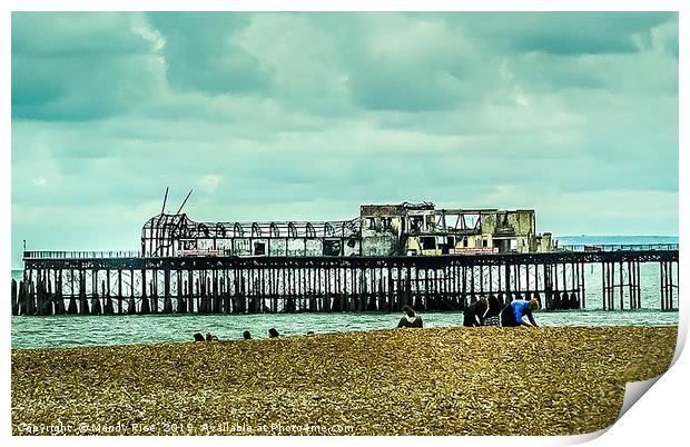 Hastings Pier post fire Print by Mandy Rice